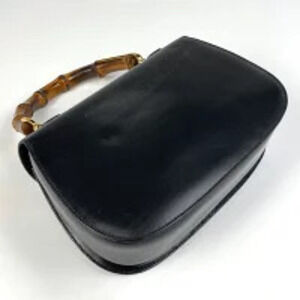 Gucci Leather Bamboo Black 2way Handbag Black